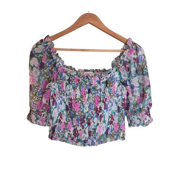Women's - ASTR The Label Floral Smocked Blouse, Size Small - Picture 2 of 8